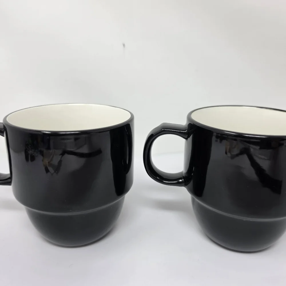 Coffee Cup Mug Stack Stackable Black Set of 2
